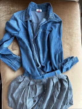 Vintage Lei Denim Button down Metal nails Embellished Collar Cotton Tailored